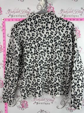 Cynthia Rowley sweater sparkly Black and White Leopard Print Turtleneck Sweater